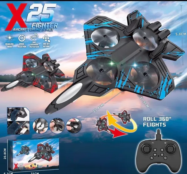 X25_FIGHTER_AIRCRAFT_DRONE_SERIES_WITH_REMOTE_CONTROL,_LED_LIGHTS,360_DEGREE_ROTATION_FOR_KIDS.
