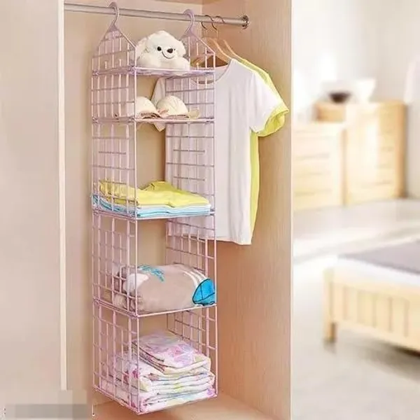White_5_Layer_Folding_Clothes_Storage_Racks_Dormitory_Closet_For_Students_Wardrobe_Shelves