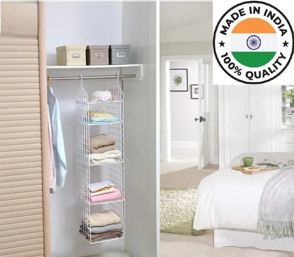 White_5_Layer_Folding_Clothes_Storage_Racks_Dormitory_Closet_For_Students_Wardrobe_Shelves