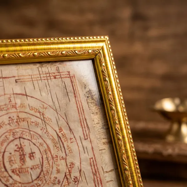 RAjyog_Padprapti_Golden_Surya_And_Chandra_Yantra_On_Bhojpatra_In_Wooden_Frame_Pack_Of_2