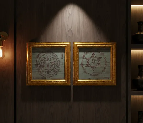 Prem_&_Vivah_Badha_Nivarak_Golden_Shukra_And_Shani__Yantra_On_Bhojpatra_With_Wooden_Frame_Pack_Of_2