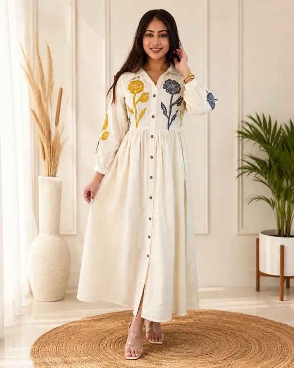 Women's_White_&_Yellow_Cotton_Embroidered_Anarkali_Gown