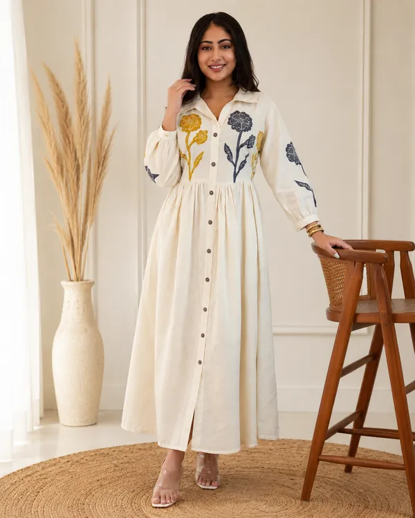 Women's_White_&_Yellow_Cotton_Embroidered_Anarkali_Gown