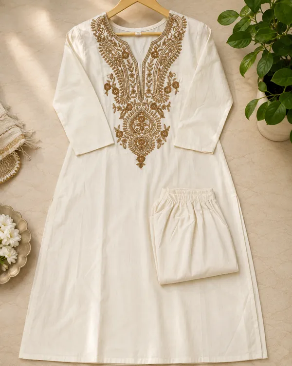 Rangnoor_Ivory_Grace_Embroidered_Cotton_Flex_Kurta_Pant_Set