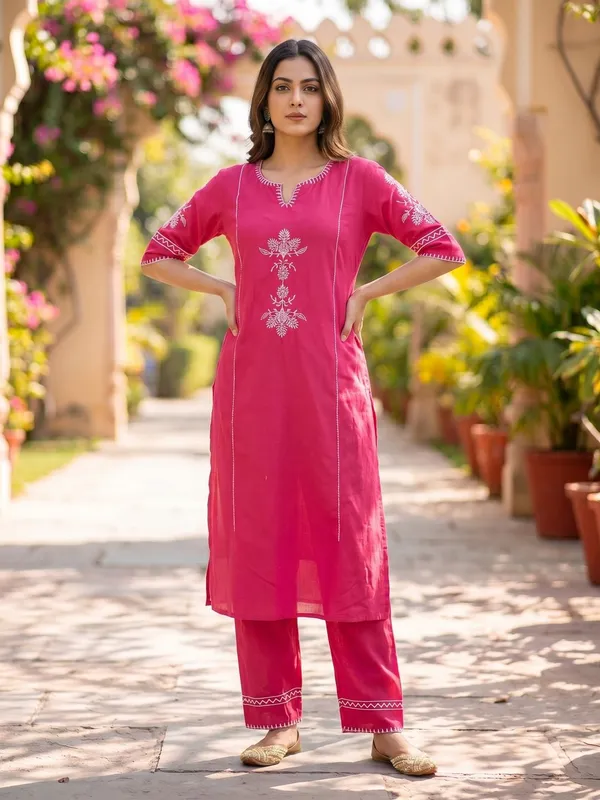 Rangnoor_Pink_Embroidered_South_Cotton_Kurta_Pant_Co-ord_Set