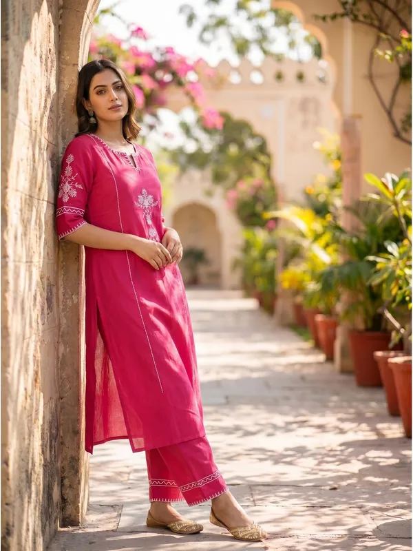 Rangnoor_Pink_Embroidered_South_Cotton_Kurta_Pant_Co-ord_Set