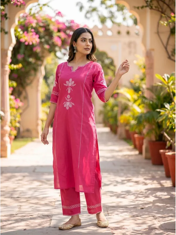Rangnoor_Pink_Embroidered_South_Cotton_Kurta_Pant_Co-ord_Set