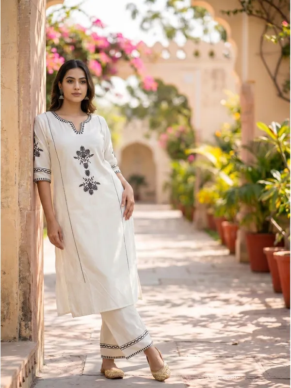 Rangnoor_White_Embroidered_South_Cotton_Kurta_Pant_Co-ord_Set
