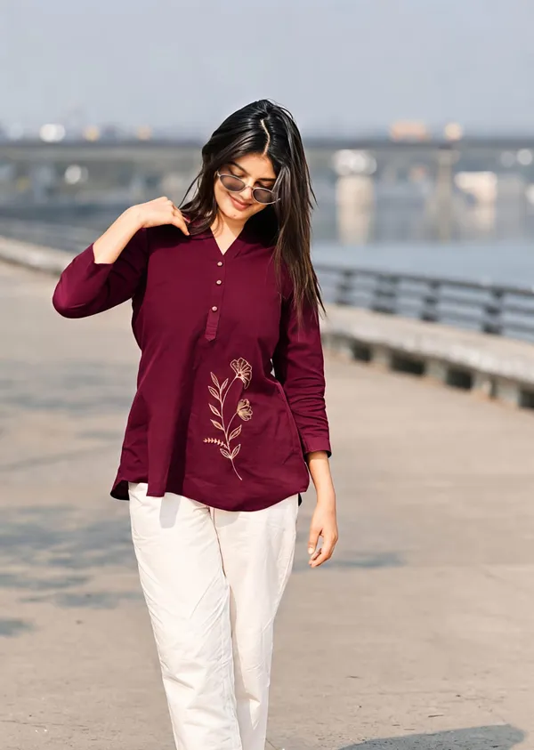 Rangnoor_Women's_Premium_Cotton_Flex_Embroidered_Shirt_&_Pant_Co-ord_Set_-_Maroon