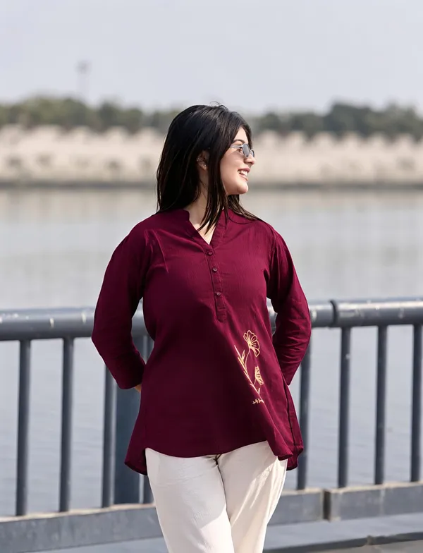 Rangnoor_Women's_Premium_Cotton_Flex_Embroidered_Shirt_&_Pant_Co-ord_Set_-_Maroon
