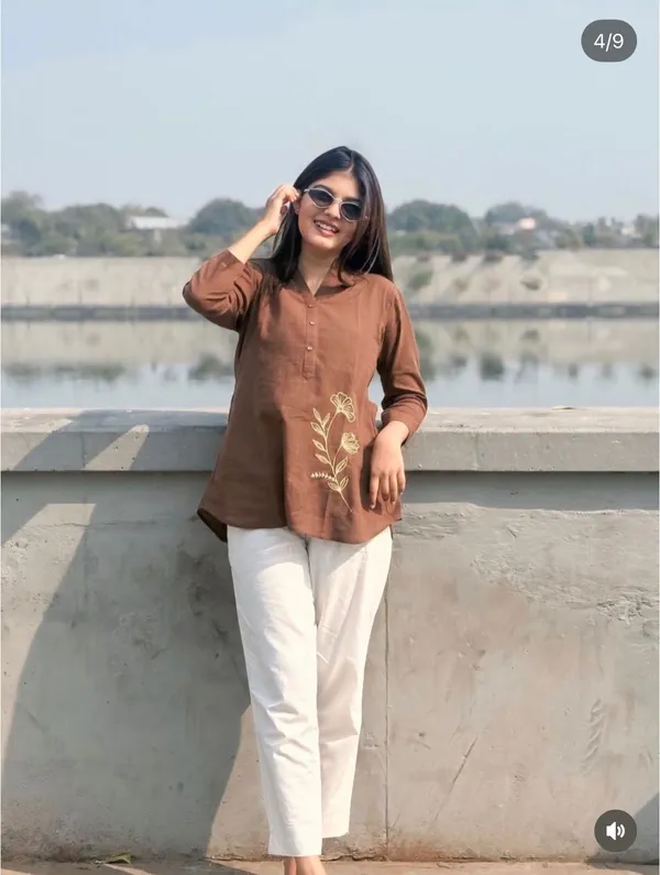 Rangnoor_Women's_Premium_Cotton_Flex_Embroidered_Shirt_&_Pant_Co-ord_Set_-_Brown