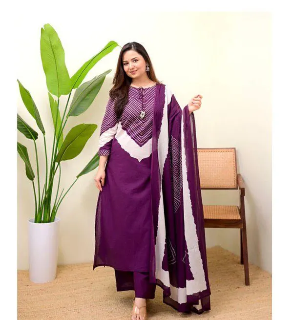Rangnoor_Women's_Purple_Printed_Kurta_Pant_Dupatta_Set