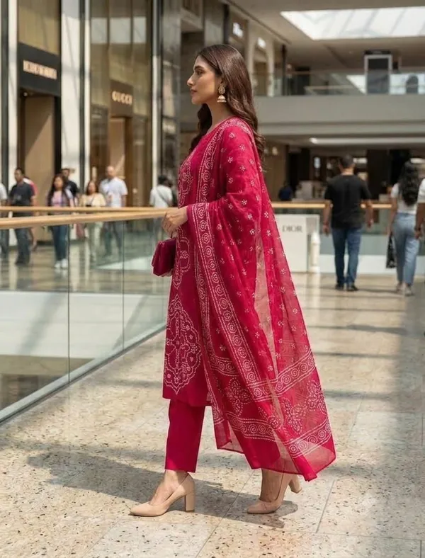 Women's_Rani_Pink_Muslin_Printed_Kurta_Set_with_Dupatta