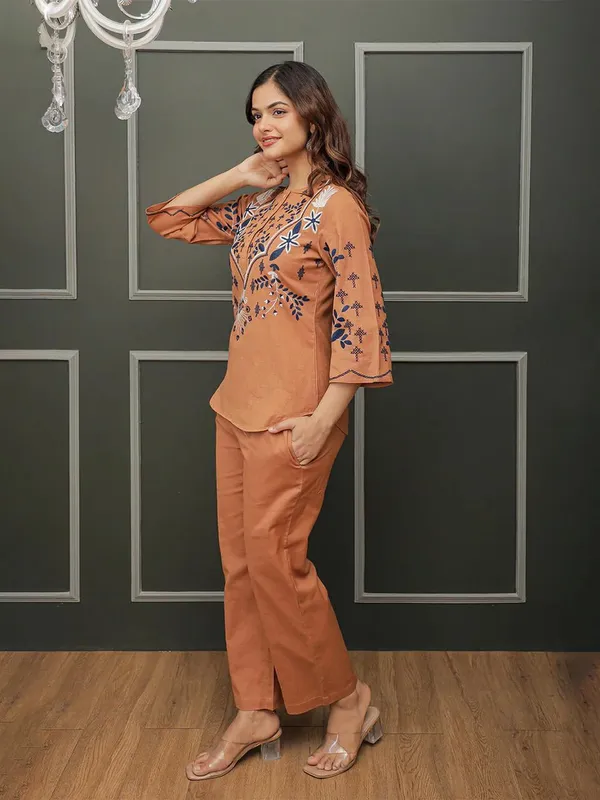 Women's_Peach_Cotton_Embroidered_Co-ord_Set