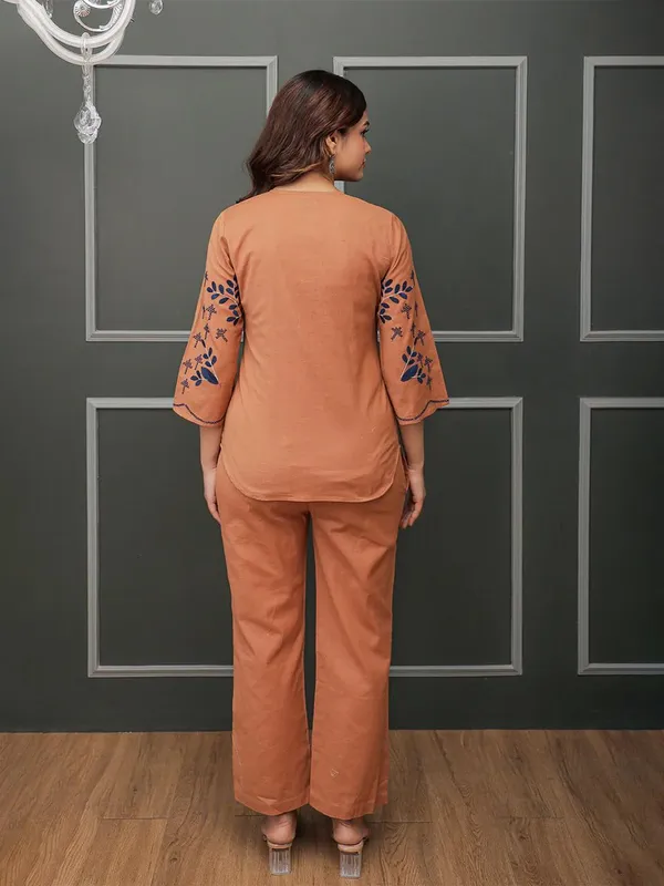 Women's_Peach_Cotton_Embroidered_Co-ord_Set