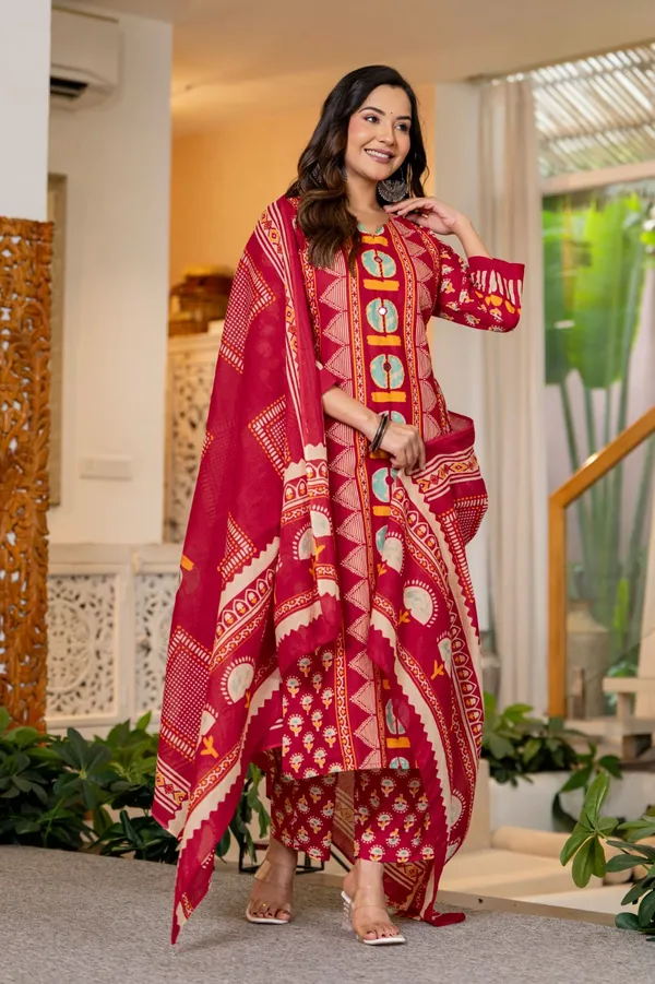 Women's_Maroon_Printed_Cotton_Suit_Set_with_Mirror_Work