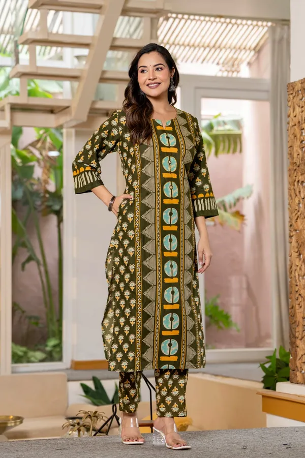 Women's_Olive_Green_Printed_Cotton_Suit_Set_with_Mirror_Work
