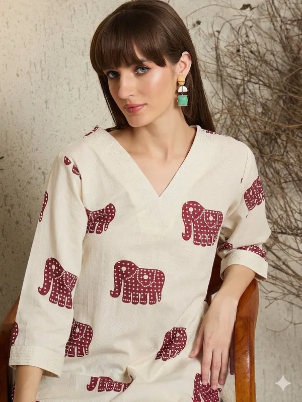 Women's_Cream_&_Maroon_Elephant_Print_Cotton_Flex_Co-ord_Set