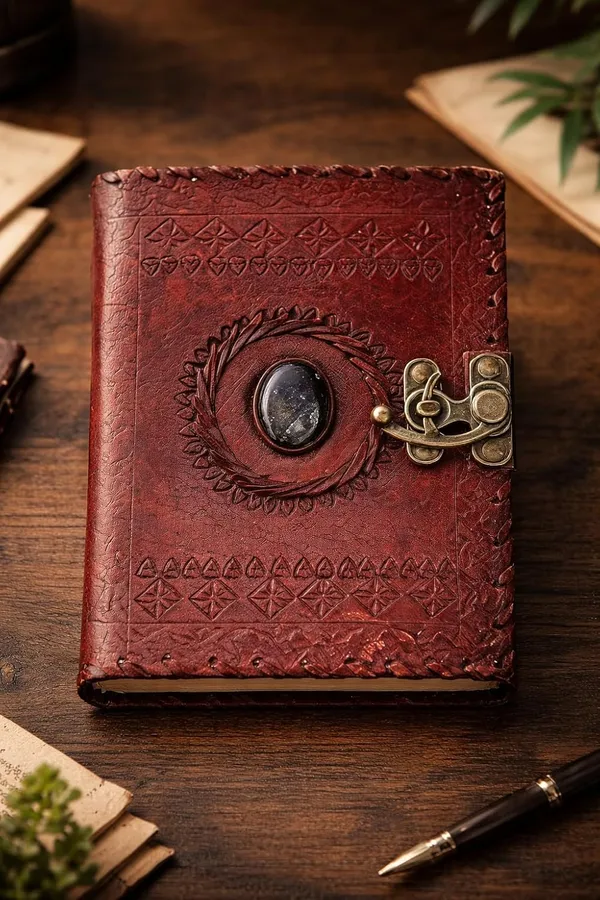 Premium_Handmade_Vintage_Leather_Diary_With_Antique_Metal_Lock_Stone_Embossed_Design_200_Pages_Unruled_Thick_Paper_Luxury_Travel_Notebook_For_Writing_Sketching_Personal_Aesthetic_Gift_For_Men_Women