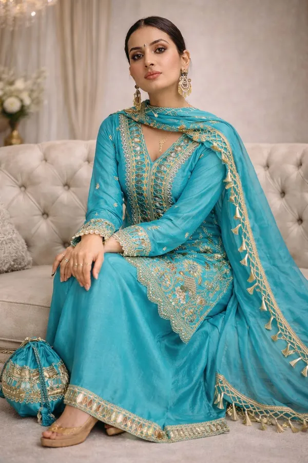 Designer_Kurti_Plazzo_Set_With_Real_Mirror_Embroidery_Work