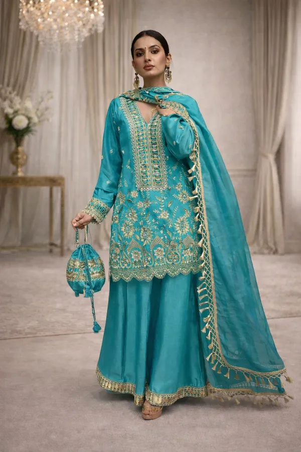 Designer_Kurti_Plazzo_Set_With_Real_Mirror_Embroidery_Work