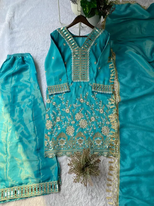 Designer_Kurti_Plazzo_Set_With_Real_Mirror_Embroidery_Work