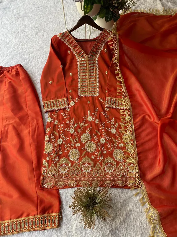 Designer_Kurti_Plazzo_Set_With_Real_Mirror_Embroidery_Work