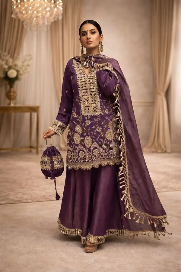 Designer_Kurti_Plazzo_Set_With_Real_Mirror_Embroidery_Work