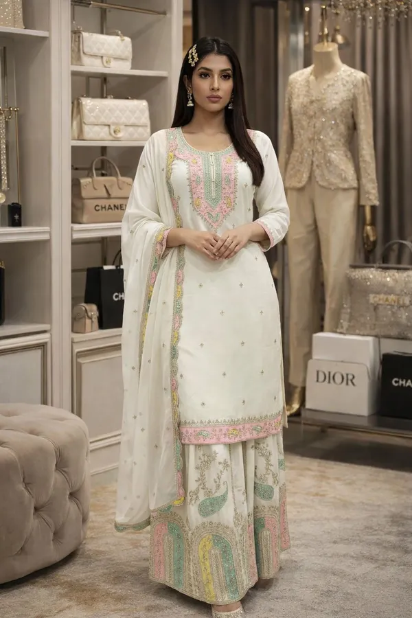 Designer_Kurti_Plazzo_Set_With_Sequence_and_Handwork_Embroidery