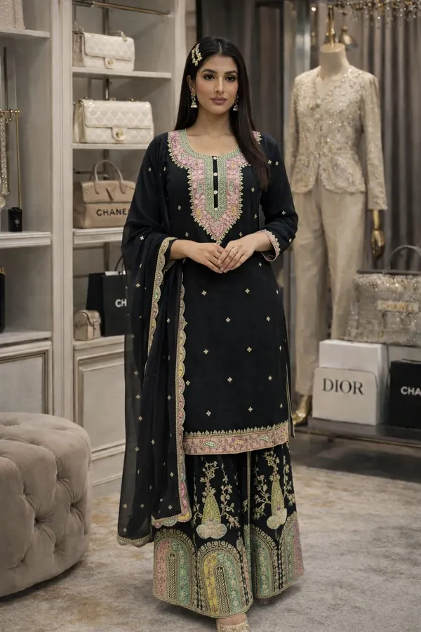 Designer_Kurti_Plazzo_Set_With_Sequence_and_Handwork_Embroidery