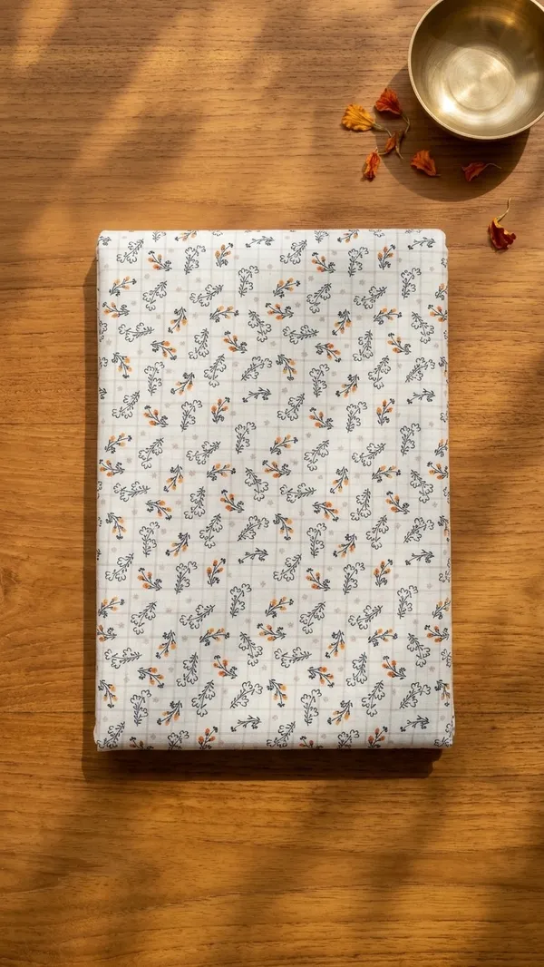 Cute_Plant_Checks-Premium_Cotton_Linen_Digital_Print_Fabric