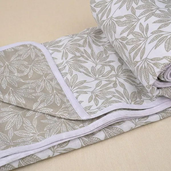 Light_Brown_And_White_100%_Cotton_Cambric_Ac_Dohar_With_Small_Leaves_Pattern