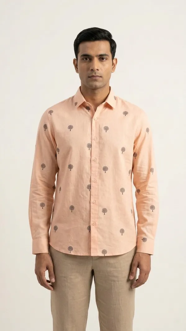 Tree_Light_Peach-Premium_Cotton_Linen_Digital_Print_Fabric