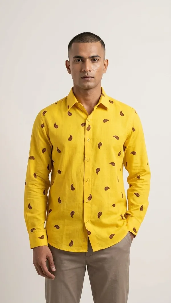 Tilak_Leaf_Red_on_Yellow-Premium_Cotton_Linen_Digital_Print_Fabric