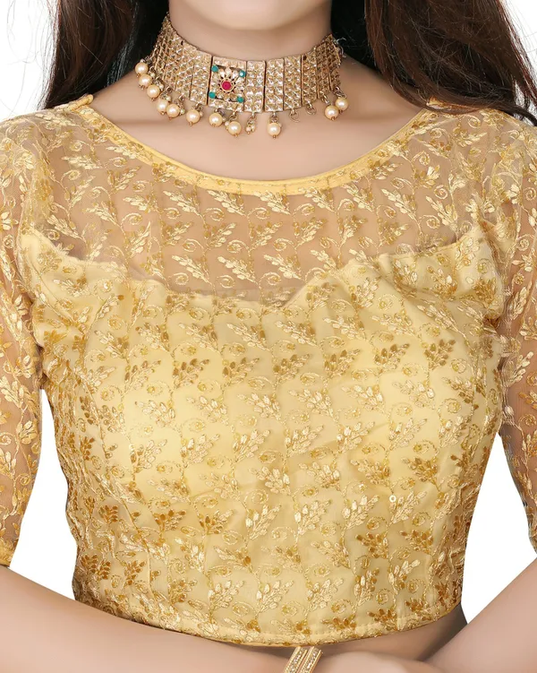 Baby_Pink_And_Beige_Net_Embroidered_Round_Neck_Padded_Blouse_For_Women(Pack_Of_2)