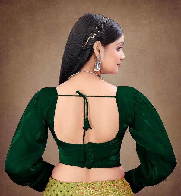 Green_Nylon_Back_Hook_Solid_Padded_Blouse_For_Women