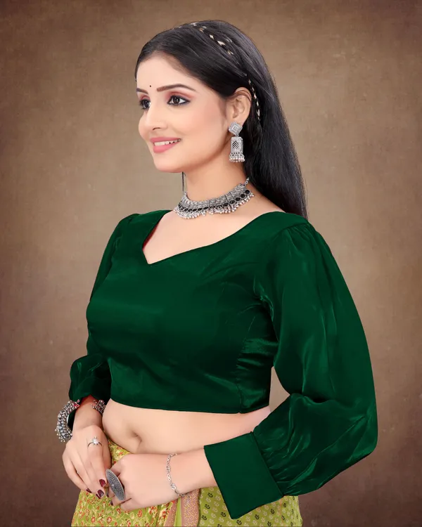 Green_Nylon_Back_Hook_Solid_Padded_Blouse_For_Women