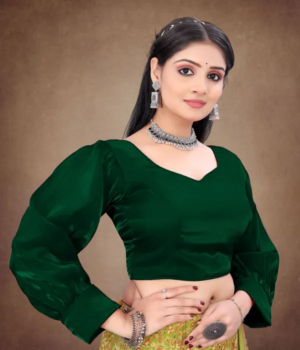 Green_Nylon_Back_Hook_Solid_Padded_Blouse_For_Women