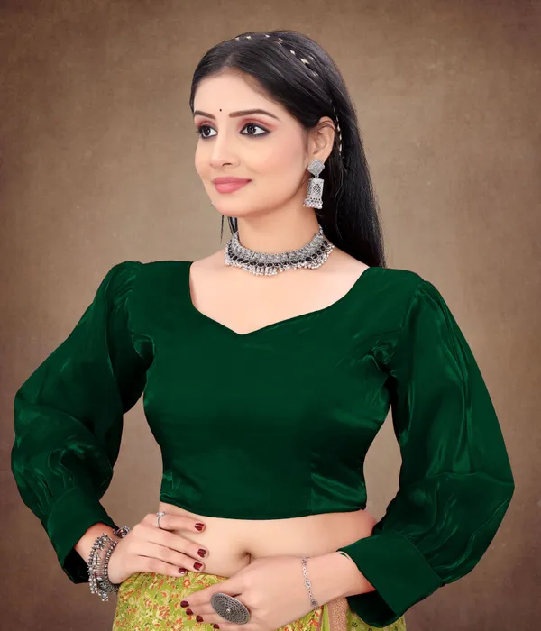 Green_Nylon_Back_Hook_Solid_Padded_Blouse_For_Women