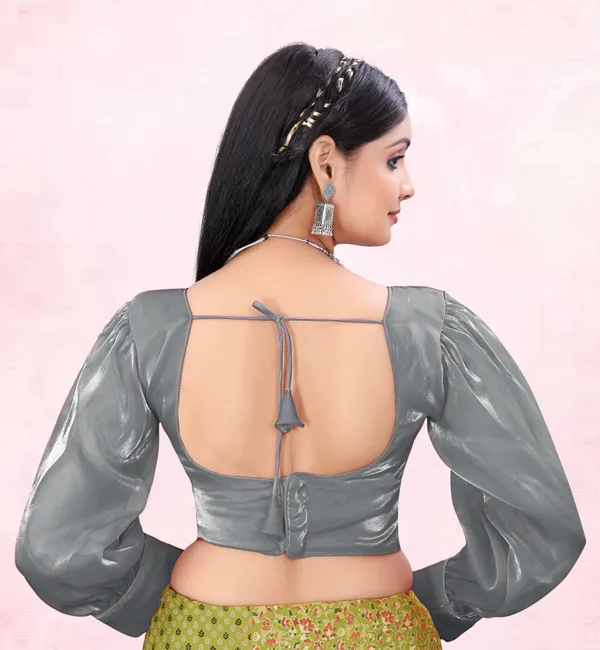 Grey_Cotton_Silk::Pure_Silk_Back_Hook_Solid_Padded_Blouse_For_Women