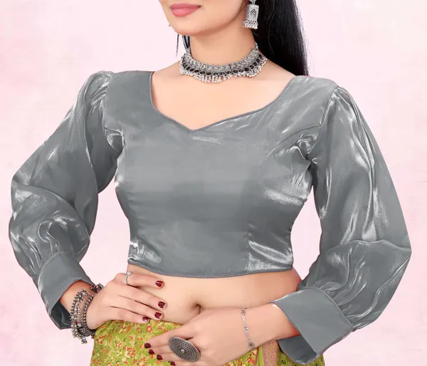 Grey_Cotton_Silk::Pure_Silk_Back_Hook_Solid_Padded_Blouse_For_Women