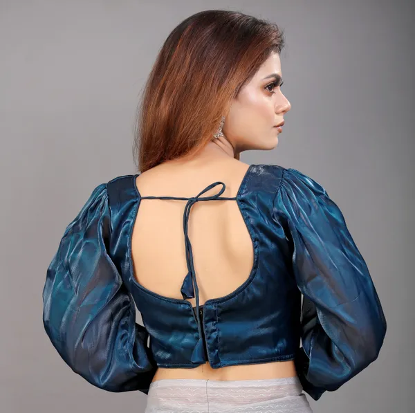 Teal_Blue_Cotton_Silk_Back_Hook_Self_Design_Blouse_For_Women