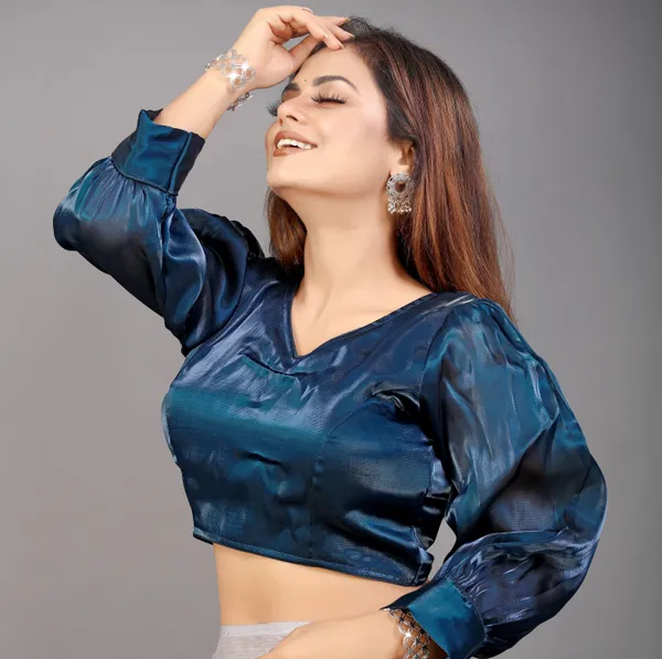 Teal_Blue_Cotton_Silk_Back_Hook_Self_Design_Blouse_For_Women