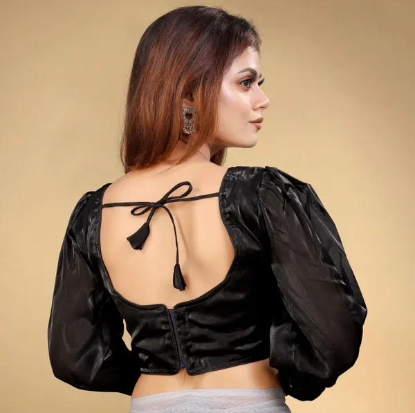 Black_Cotton_Silk_Back_Hook_Self_Design_Padded_Blouse_For_Women