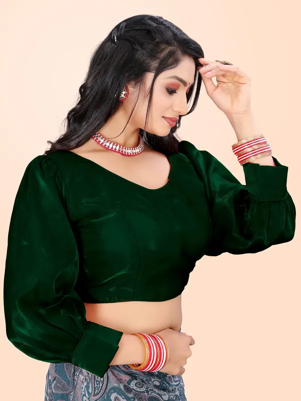Green_Cotton_Silk_Back_Hook_Self_Design_Padded_Blouse_For_Women