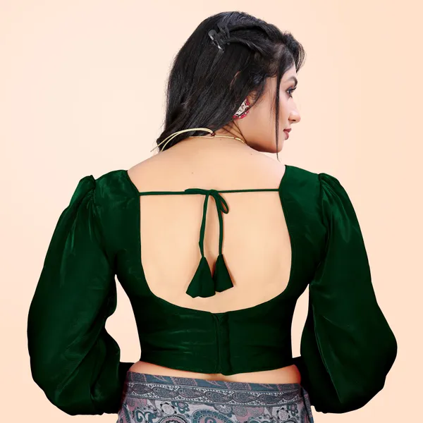 Green_Cotton_Silk_Back_Hook_Self_Design_Padded_Blouse_For_Women