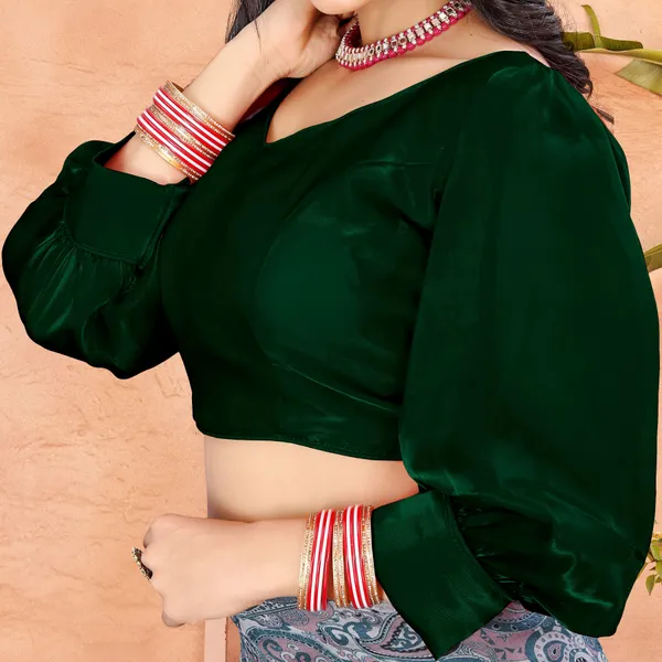 Green_Cotton_Silk_Back_Hook_Self_Design_Padded_Blouse_For_Women