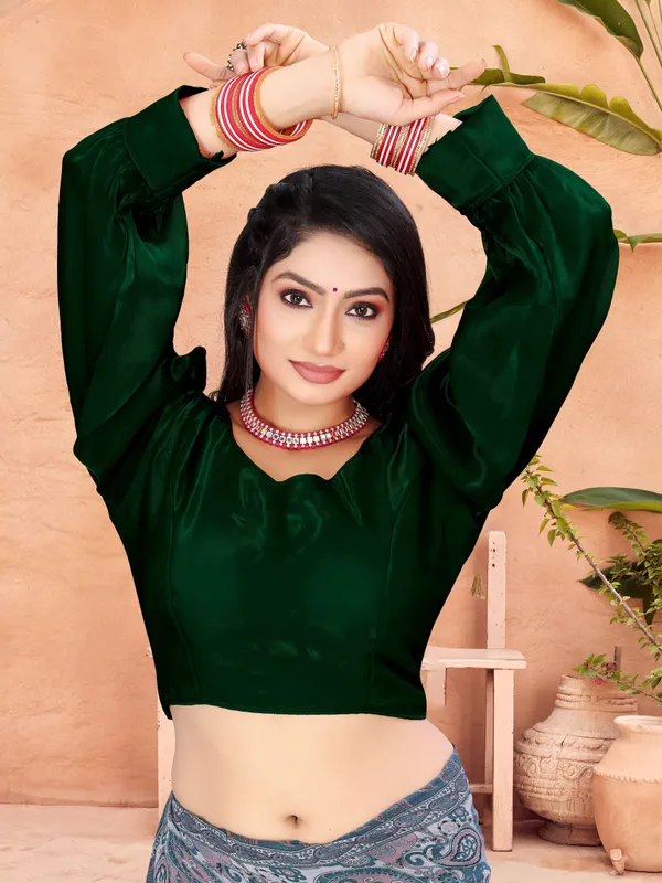 Green_Cotton_Silk_Back_Hook_Self_Design_Padded_Blouse_For_Women