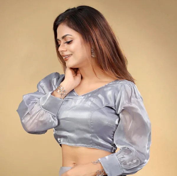 Grey_Cotton_Silk_Back_Hook_Self_Design_Padded_Blouse_For_Women