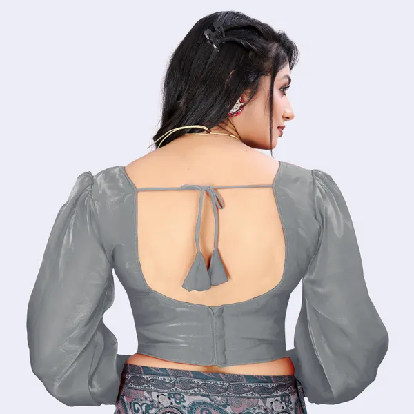 Grey_Poly_Silk_Back_Hook_Solid_Padded_Blouse_For_Women